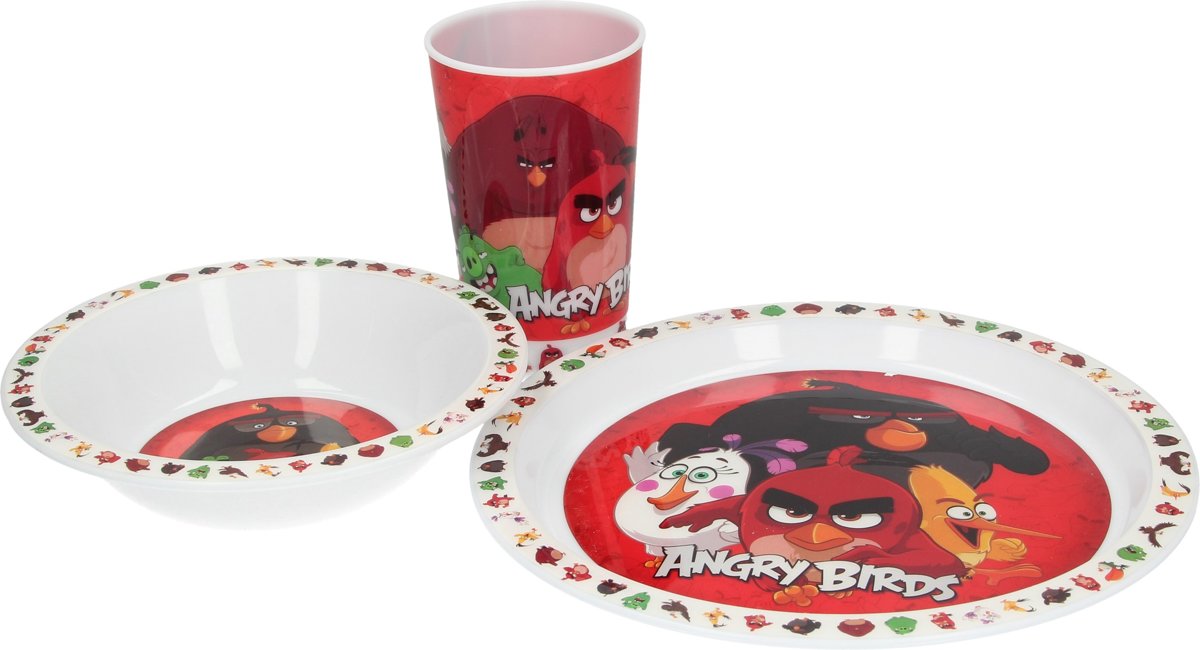 Angry Birds Servies Kinderen 3-delig – 23x 23 cm | Bestek met Bord Kom en Beker | Serviesset